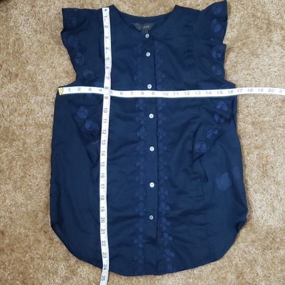 NWT J. Crew Blue Embroidered No Collar Sleeveless Ruffle Top Size 0 - Picture 9 of 10